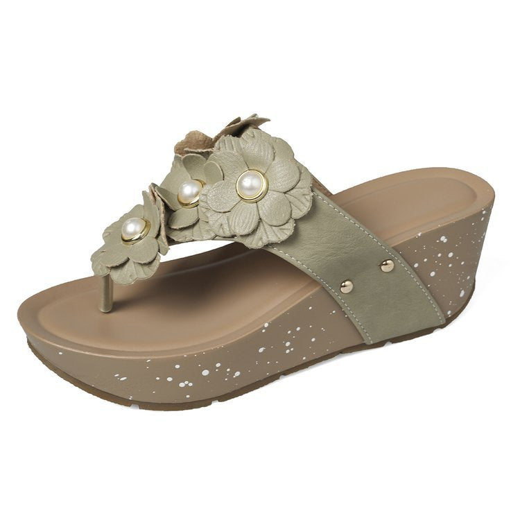 Damen Wedge-Sandaletten mit floralen Verzierungen und bequemer Absatztechnologie EB