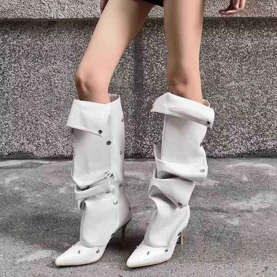 Damen Stylishe Overknee-Stiefel mit innovativem Design und elegantem Absatz EB