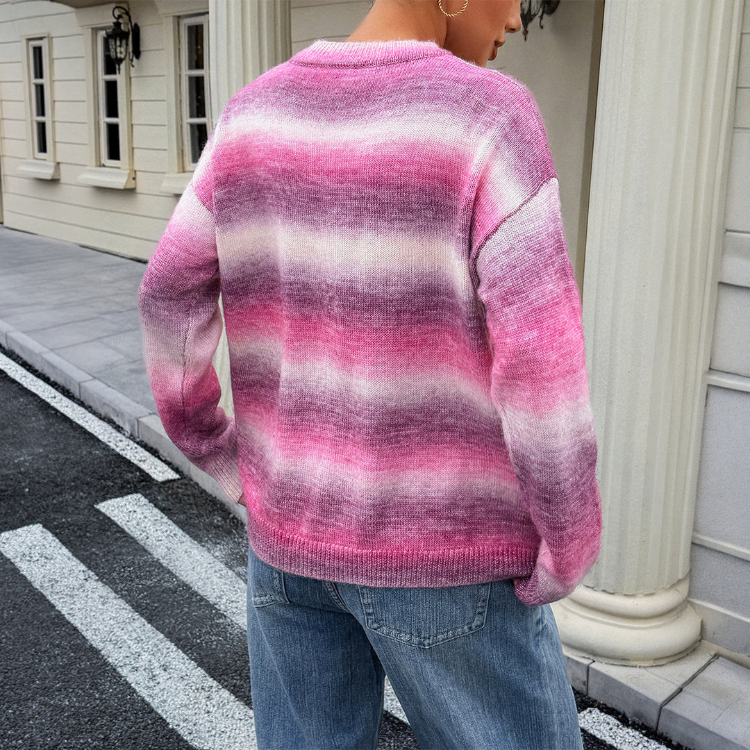 Damen nan Oversized-Feinstrickpullover mit Ombre-Verlauf, Rundhalsausschnitt und überschnittener Schulter EB