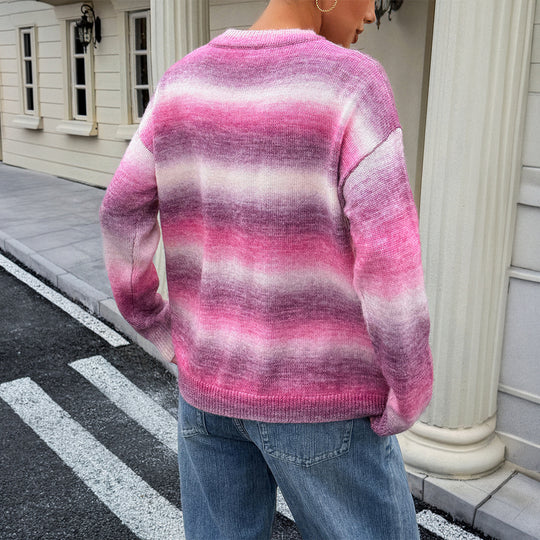 Damen nan Oversized-Feinstrickpullover mit Ombre-Verlauf, Rundhalsausschnitt und überschnittener Schulter EB