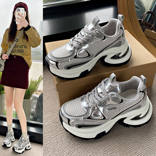 Damen sportive Chunky Sneakers mit atmungsaktivem Mesh-Obermaterial und dämpfender Sohle EB