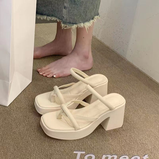 Damen Plateau Sandalen mit modischem Kreuz-Riemen und stabilen Blockabsätzen EB