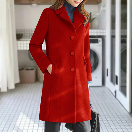 Damen eleganter Wollmantel mit klassischem Kragen und Taschen EB