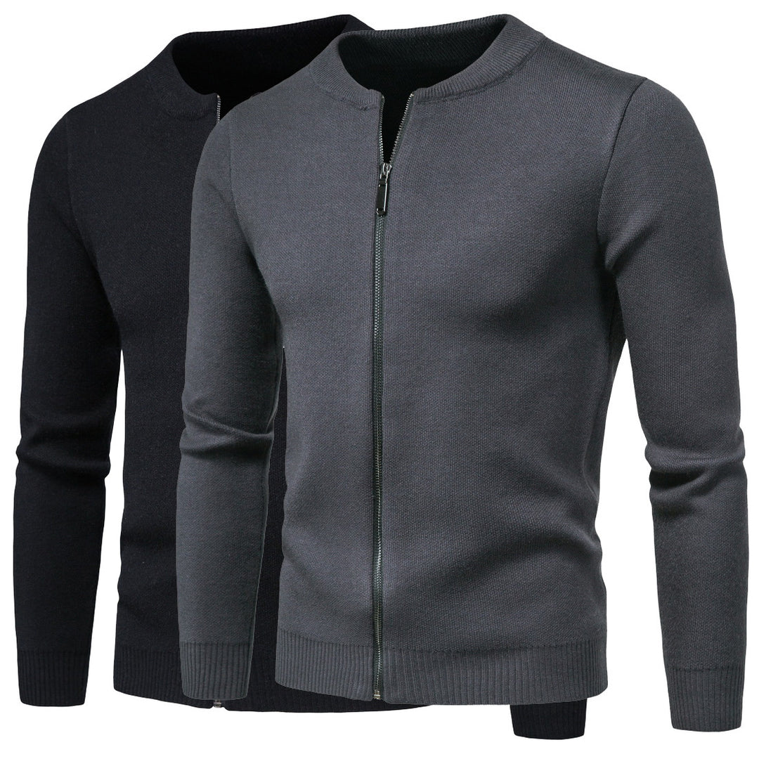 Herren stylische Strickjacke mit modernem Zipper und hohem Kragen EB