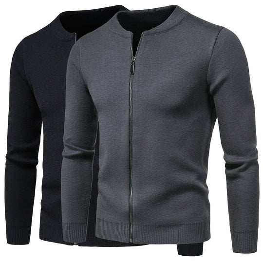 Herren stylische Strickjacke mit modernem Zipper und hohem Kragen EB
