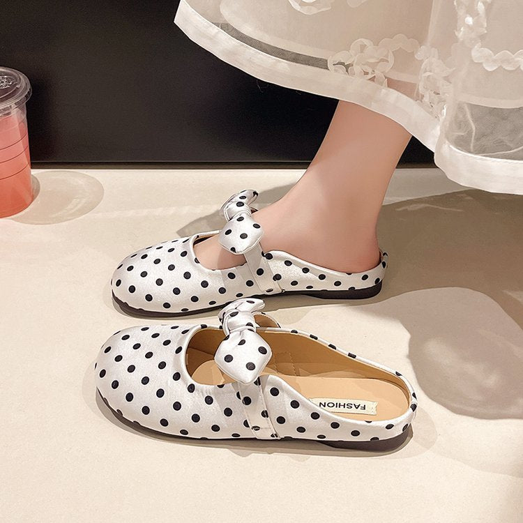 Damen elegante Mules mit Schleifenakzenten und Punktmuster EB