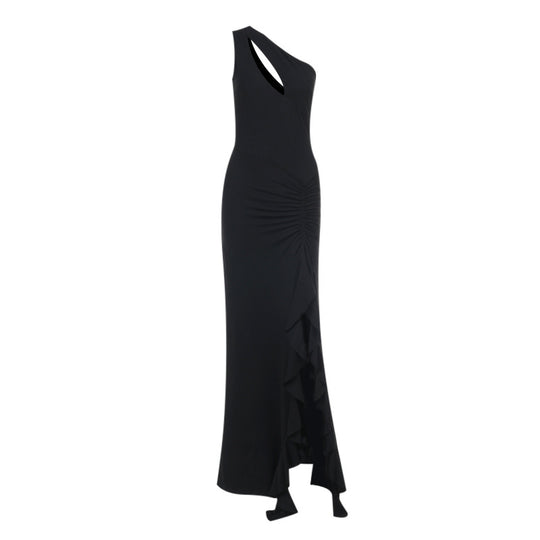 Damen elegantes asymmetrisches Maxikleid mit Rüschendetails EB