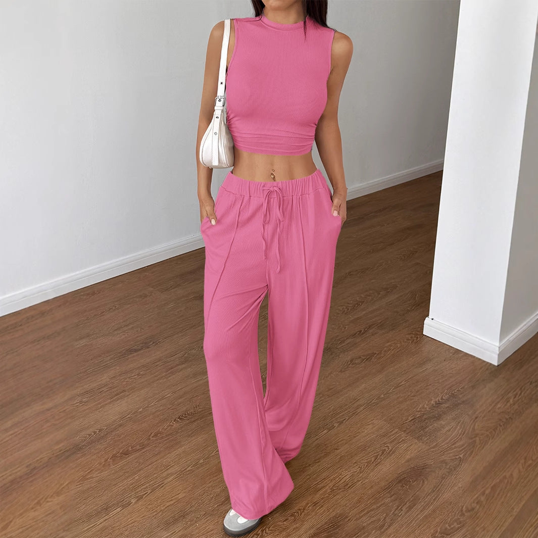 Damen Modisches Crop-Top mit lockerer Hose EB
