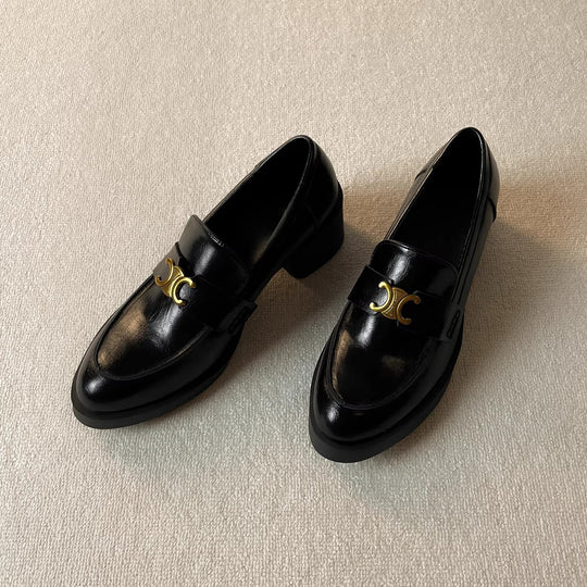 Damen modische Loafers mit elegantem Blockabsatz und dekorativem Schnallenakzent EB