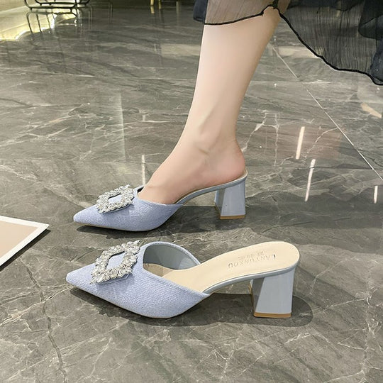 Damen elegante Mules mit funkelndem Schmuckdetail EB
