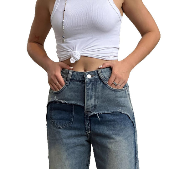 Damen High-Waist Denim-Hose mit angesagtem Patchwork-Design EB