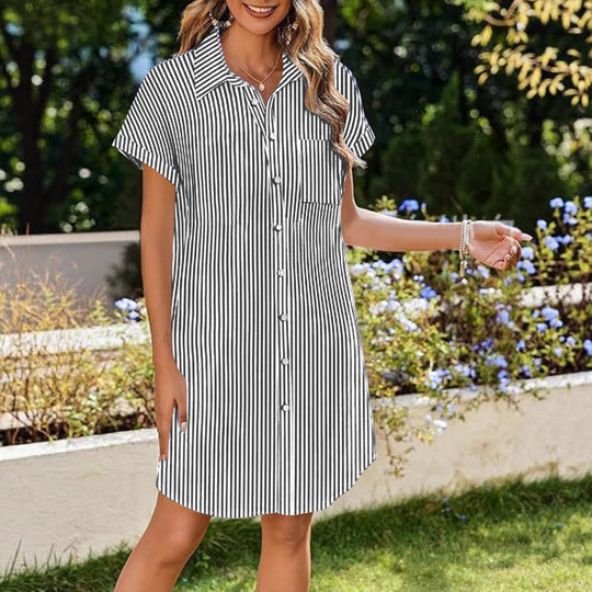 Damen Hemdblusenkleid mit feinen Streifen und praktischen Taschen EB