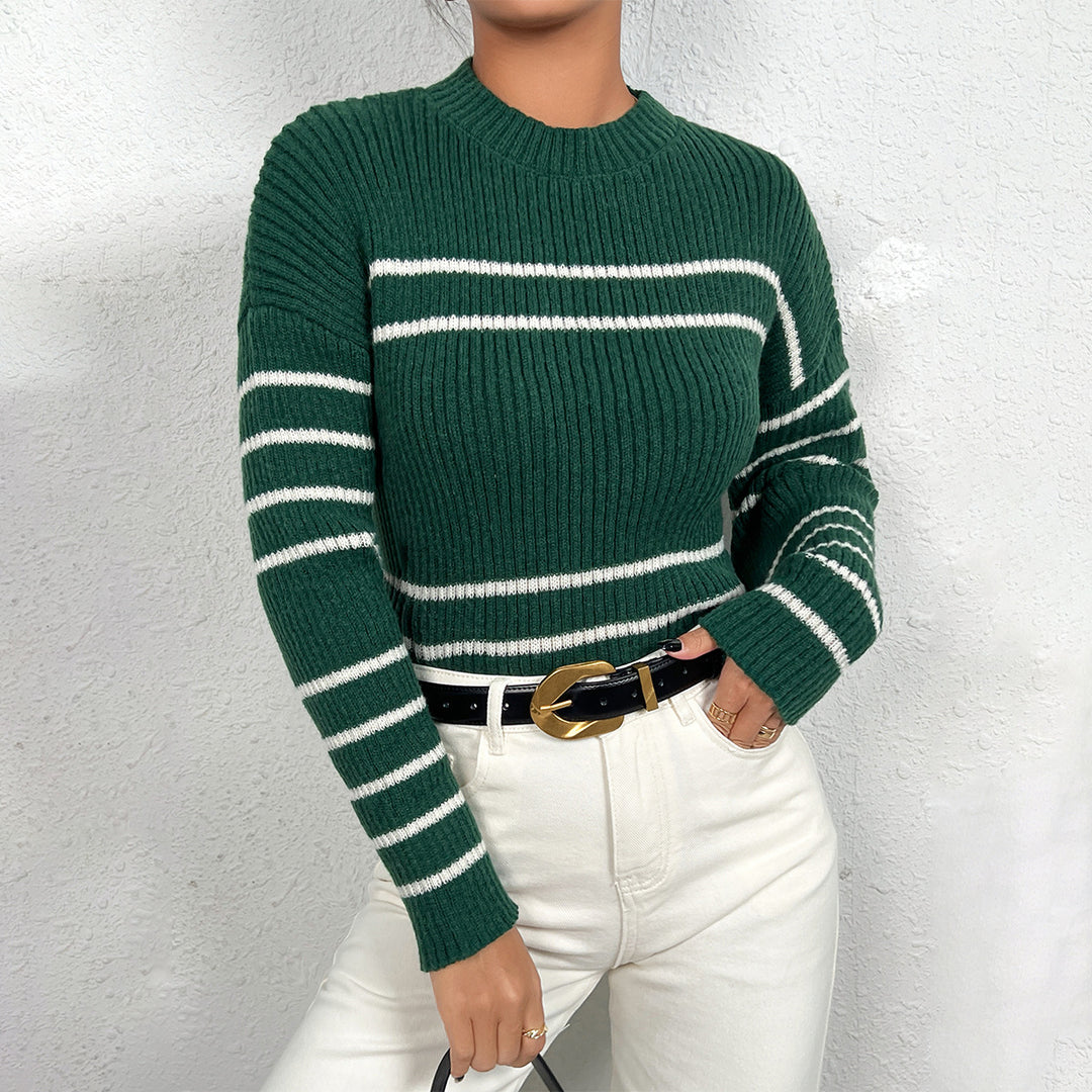 Damen gestrickter Pullover mit stylishem Streifenmuster EB