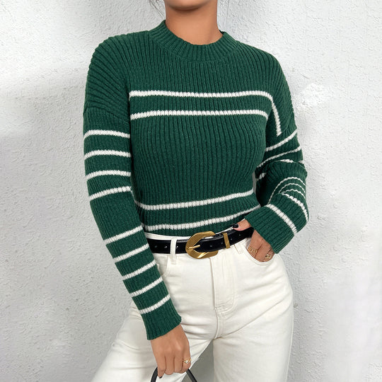 Damen gestrickter Pullover mit stylishem Streifenmuster EB