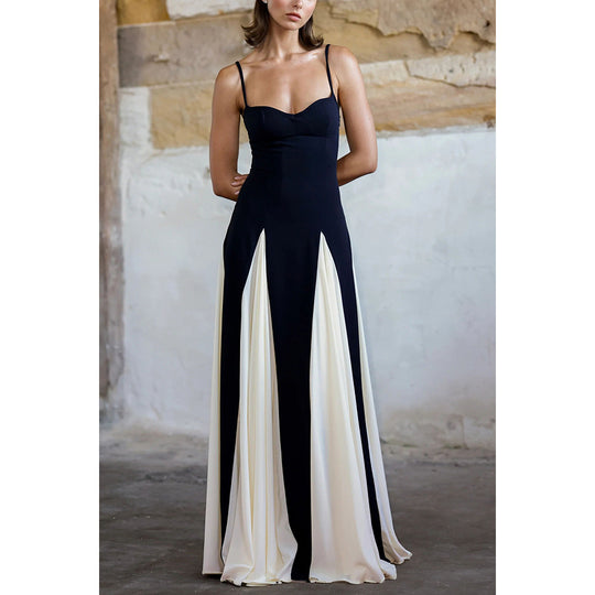 Damen Maxikleid mit tiefem V-Ausschnitt und eleganten Falten EB