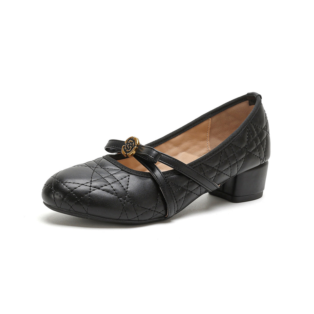 Damen Ballerinas mit dekorativer Schnallenapplikation und komfortablem Blockabsatz EB