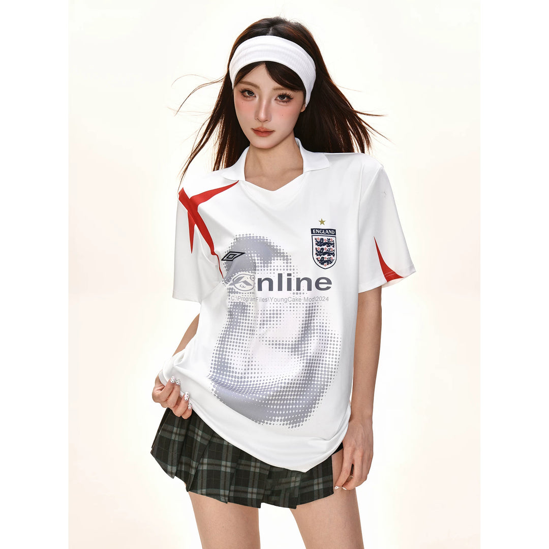 Damen nan Retro-Fußballtrikot mit Polokragen, Sublimationsdruck und lockerer Passform EB