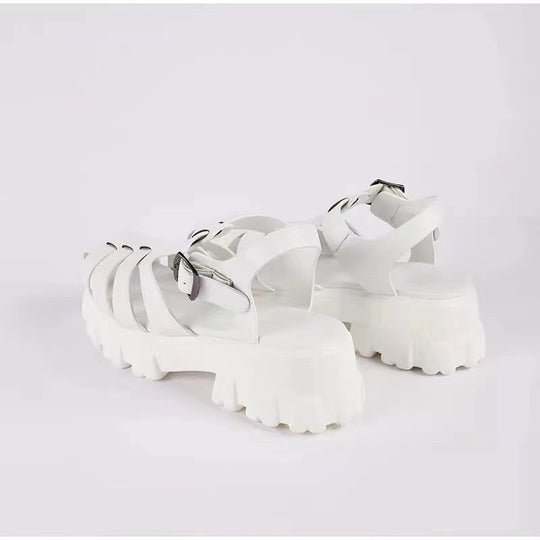Damen  robuste Plateau-Sandalen mit mehreren Zier- und Komfortriemen, verstellbarer Metall-Schnalle und profiliertem Traktorabsatz EB