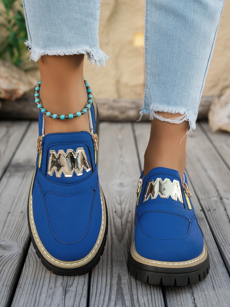 Damen Sportliche Slipper mit glänzendem Reißverschluss und rutschfester Sohle EB