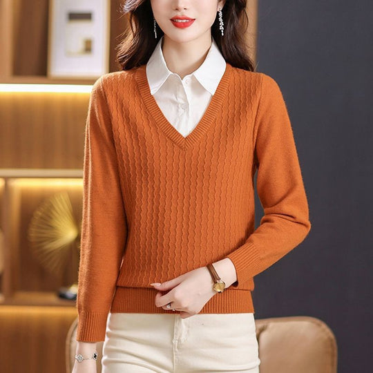 Damen Strickpullover mit V-Ausschnitt und strukturiertem Design EB