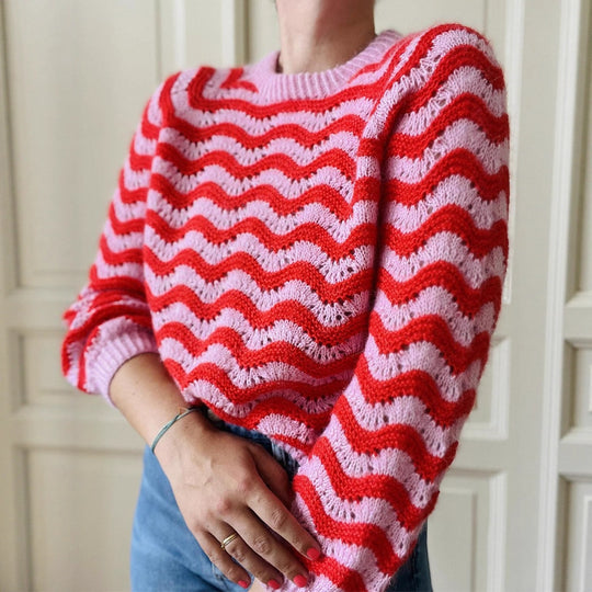 Damen Strickpullover mit wellenförmigem Muster und großzügigem Schnitt EB