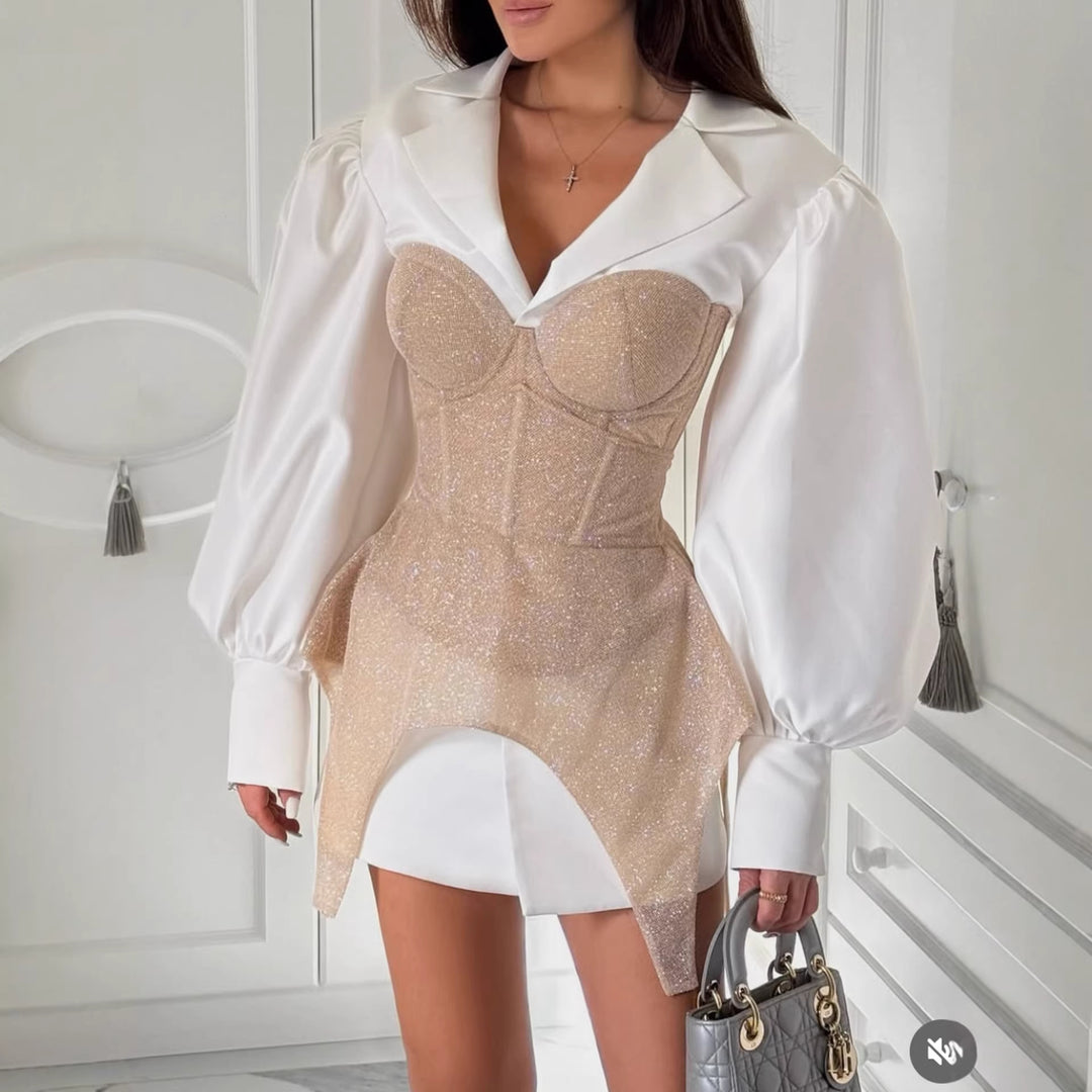 Damen Glamouröses Bustierkleid mit Puffärmeln und eleganten Details EB