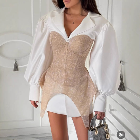 Damen Glamouröses Bustierkleid mit Puffärmeln und eleganten Details EB