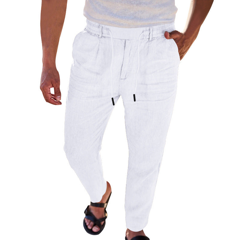 Herren lässige Leinenhose mit elastischem Bund und praktischen Seitentaschen EB