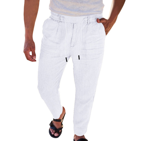 Herren lässige Leinenhose mit elastischem Bund und praktischen Seitentaschen EB
