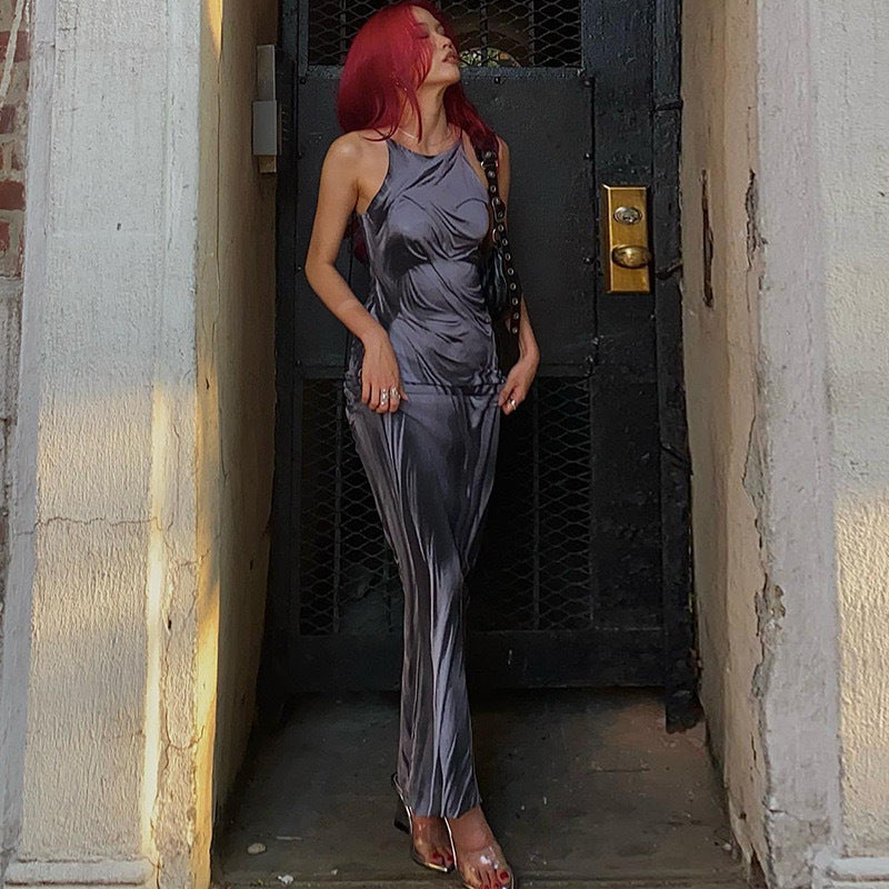 Damen Elegantes Maxikleid mit transparenten Details und raffiniertem Drapierungsdesign EB
