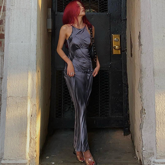 Damen Elegantes Maxikleid mit transparenten Details und raffiniertem Drapierungsdesign EB