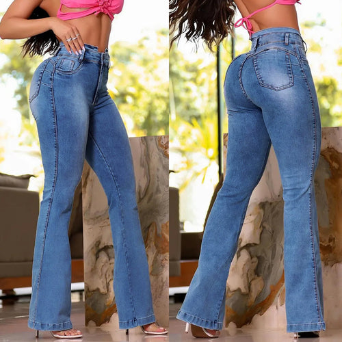 Damen Flared Jeans mit hohem Taillenbund und elegantem Schnitt EB