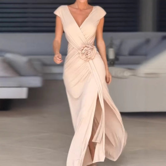 Damen Elegantes Wickelkleid mit floralem Detail und Schlitz EB