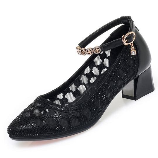 Damen Pump-Sandalen mit dekorativem Riemchen und funkelnden Strassdetails EB