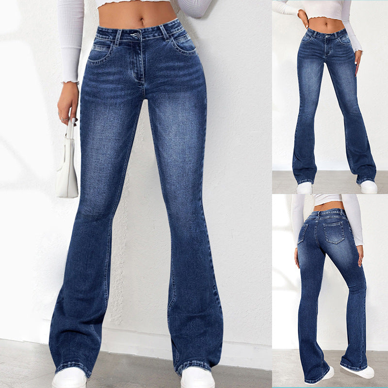 Damen Flared Jeans mit hohem Bund und elastischem Stretch EB