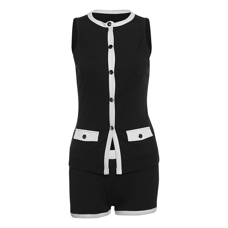 Damen Sportlicher romper mit knopfbeschlägen und Taschen EB