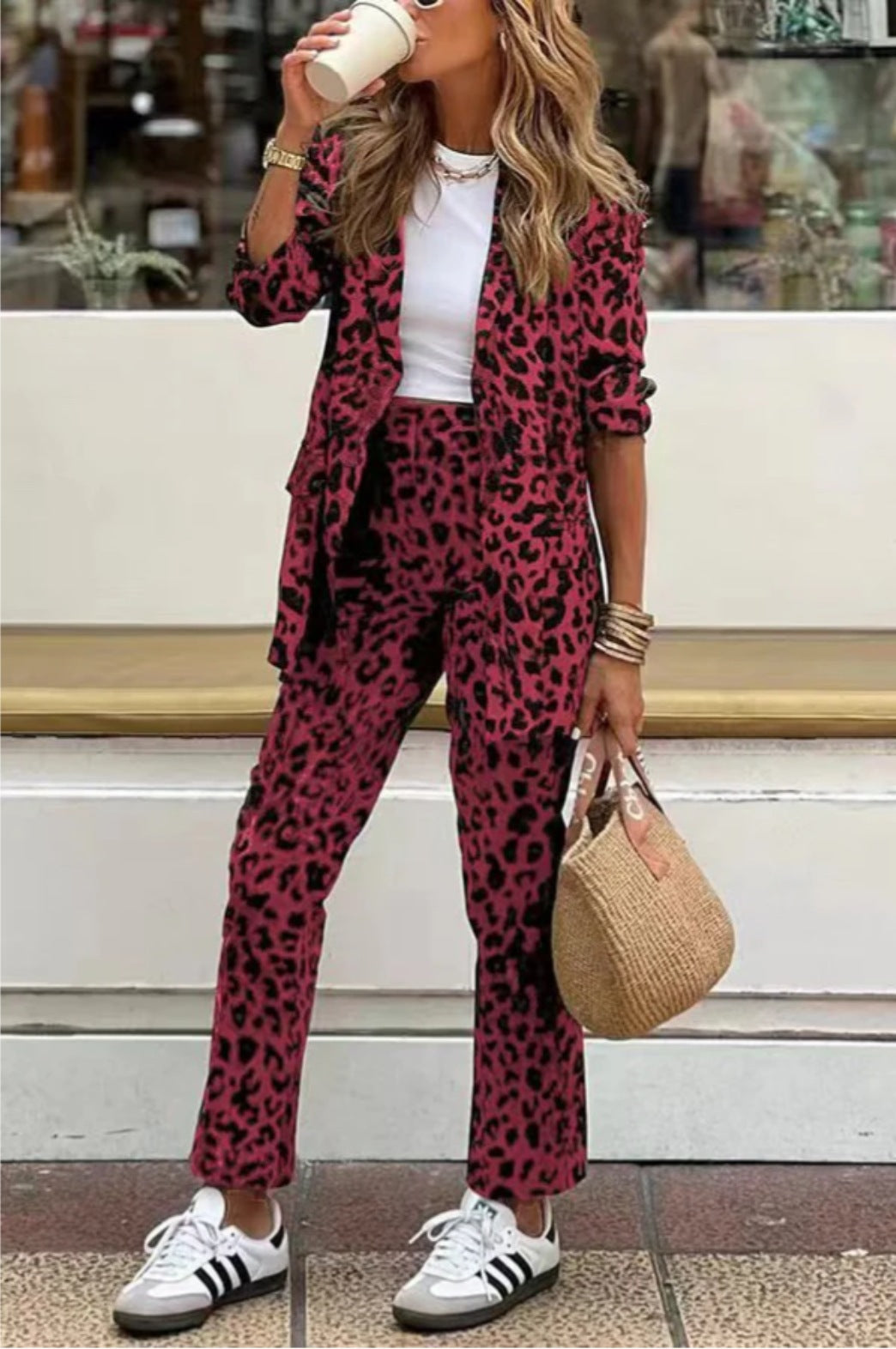 Damen Elegantes Leopardenmuster-Anzugset EB