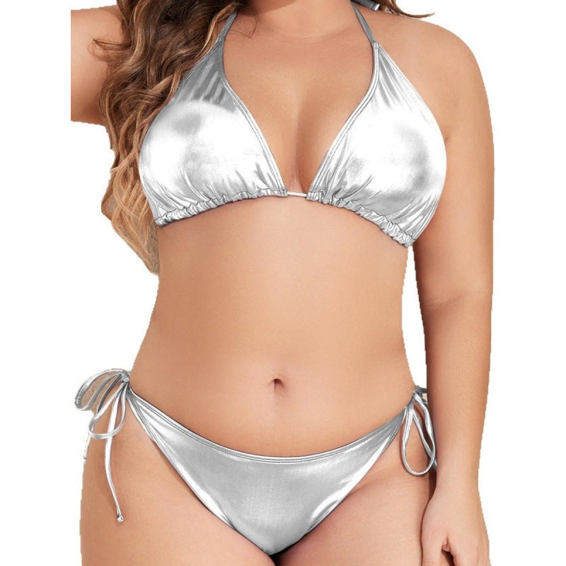 Damen Triangel-Bikini mit glänzendem Material und verstellbaren Trägern EB