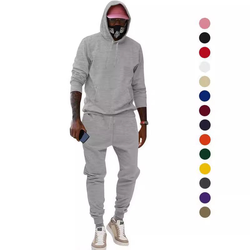 Herren nan lässiges Hoodie- und Jogging-Set aus French Terry mit Kängurutasche, gerippten Bündchen und elastischem Tunnelzugbund EB