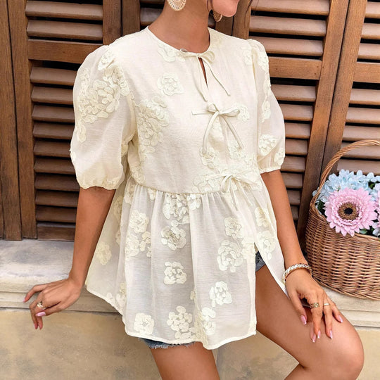 Damen verspieltes Oberteil mit floralen Details EB