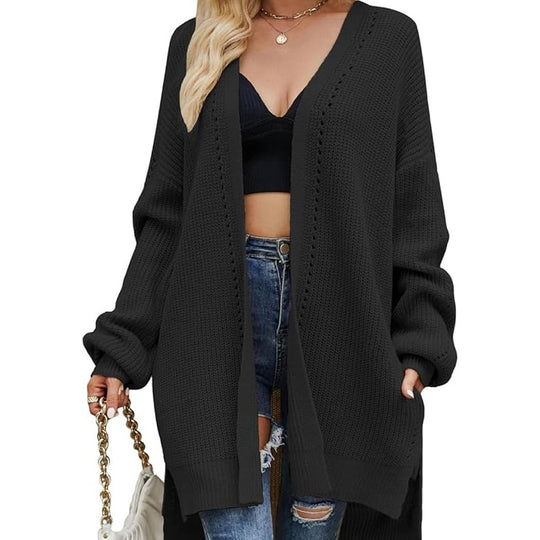 Damen offene Strickjacke mit leichter Lochstruktur und komfortabler Passform EB