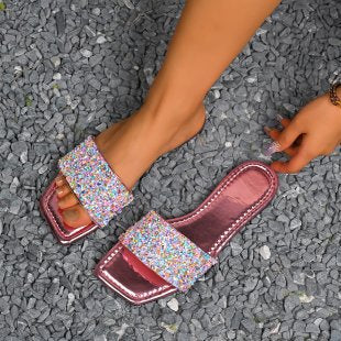 Damen Glitzernde Riemchen-Sandalen mit dekorativer Schmuck-Applikation EB