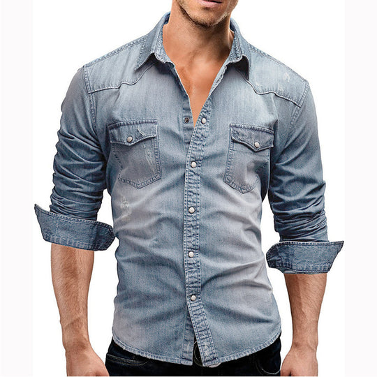 Herren Denim Hemd mit stylishen Pattentaschen und modischem Slim-Fit EB