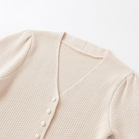 Damen Kurzarm Strickjacke mit V-Ausschnitt und feiner Struktur EB