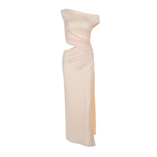 Damen Elegantes Maxikleid mit asymmetrischem Schnitt und Drapierungsdetails EB