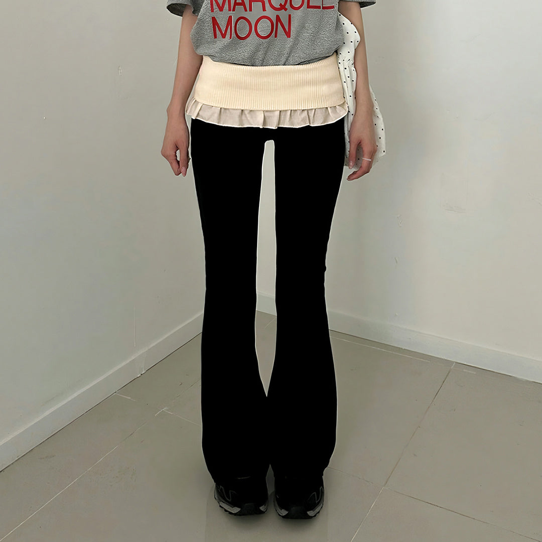 Damen nan taillierte Highwaist Schlaghose mit Zierband, Gürtelschlaufen und ausgestelltem Bein EB