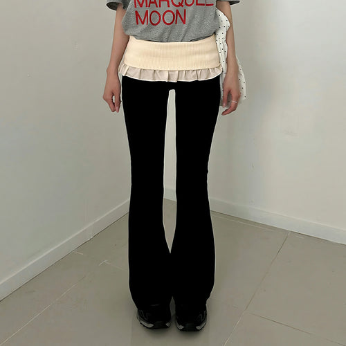 Damen nan taillierte Highwaist Schlaghose mit Zierband, Gürtelschlaufen und ausgestelltem Bein EB