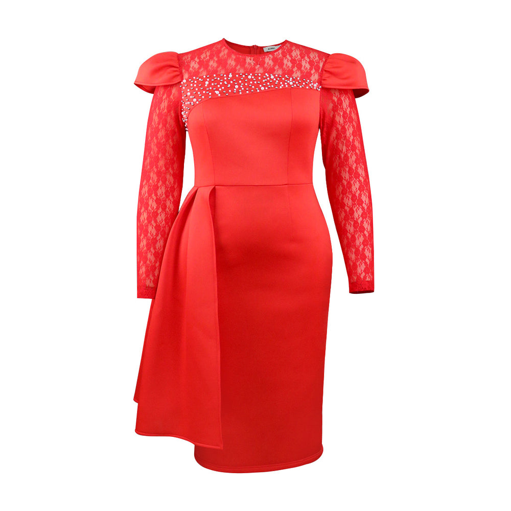 Damen Elegantes Kleid mit alen Sexytüllärmeln und hochwertiger Applikation EB