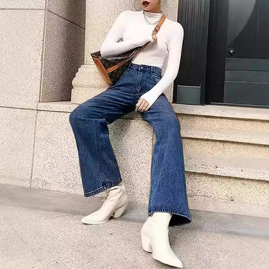 Damen Weit geschnittene high-waist Jeans mit klassischem Look EB