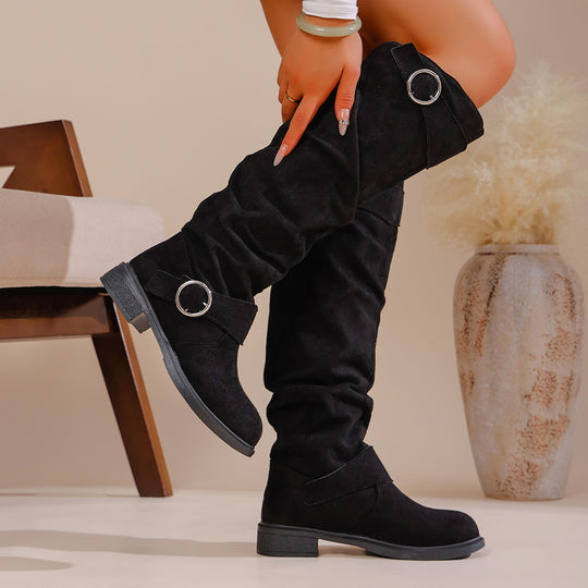 Damen Modische Overknee-Stiefel aus weichem, elastischem Material EB